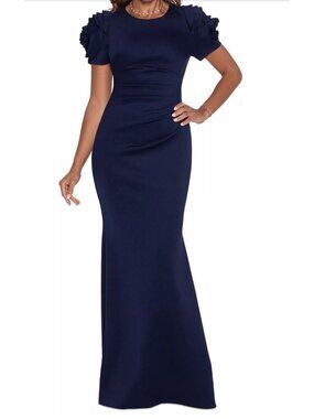 New Xscape Women's Size 14 Formal Gown Ruched Fit & Flare Gown Navy